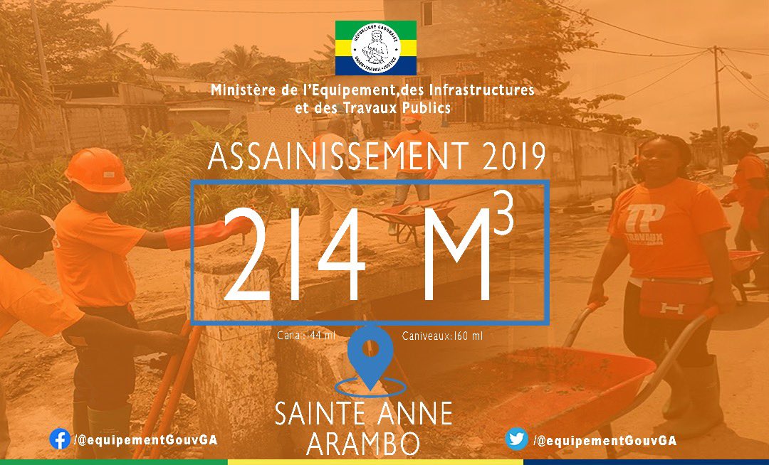 [ ASSAINISSEMENT 2019 ] 

Cela n'aurait pas été possible sans vous ! 
Continuons ensemble cette opération ce Samedi 14 Septembre 2019 au quartier Nouvelle Cité sis à Nzeng-Ayong et à la Cité de la Caisse.

#Assainissement2019
#NousSommesTousConcernés

🚧🚜