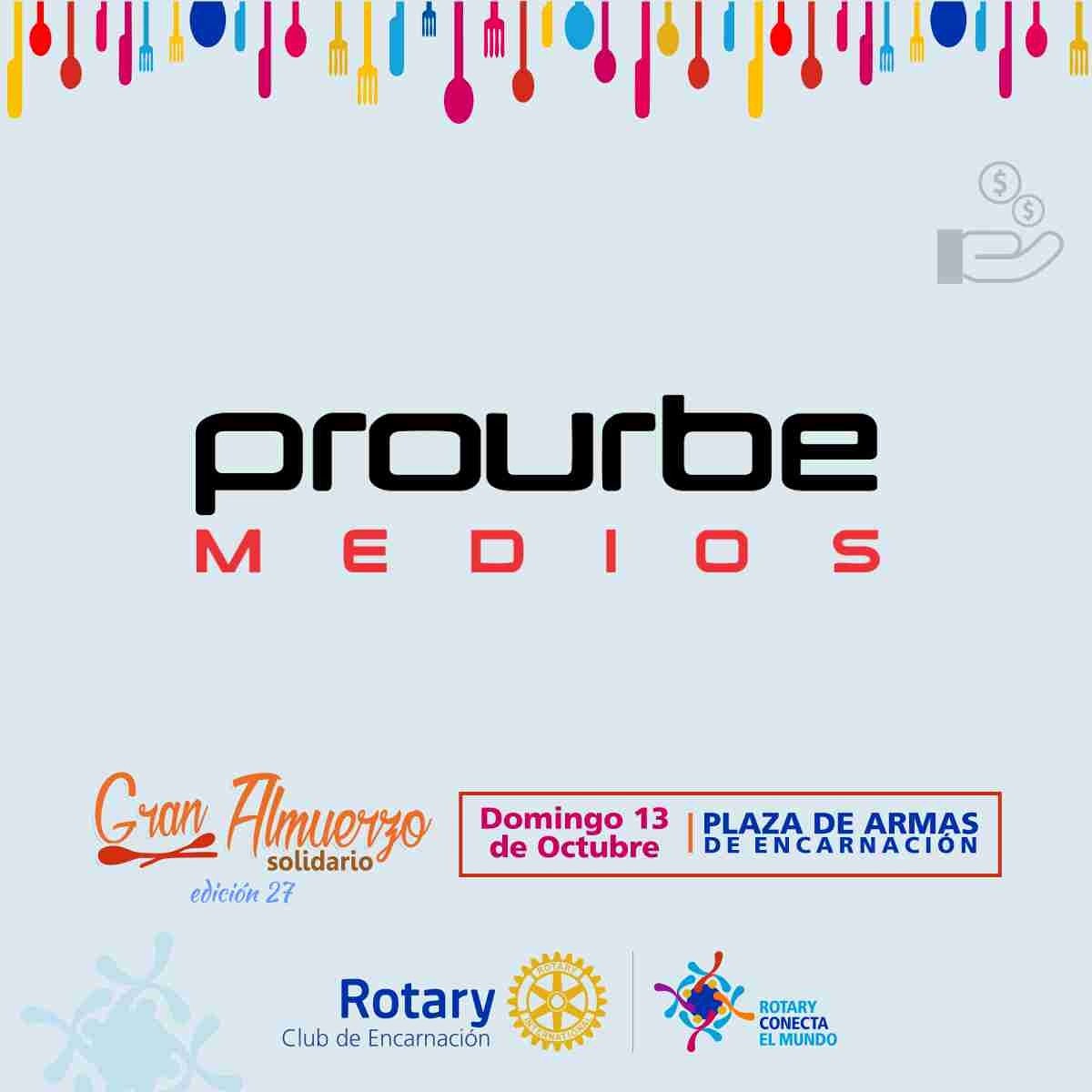 rotary_encarnac's tweet photo. #Prourbe, #Patrocinador del Gran Almuerzo. Gracias por el apoyo a este importante evento.

👍 Se suman amigos a esta gran #Causa, donde reúne a toda la comunidad para disfrutar de los exquisitos platos 🍜🍲🍛🍟🍝🥘y actividades 🎼🎹🥁🎺🎸 en el #GranAlmuerzo #2019 https://t.co/wGujFNlnkI