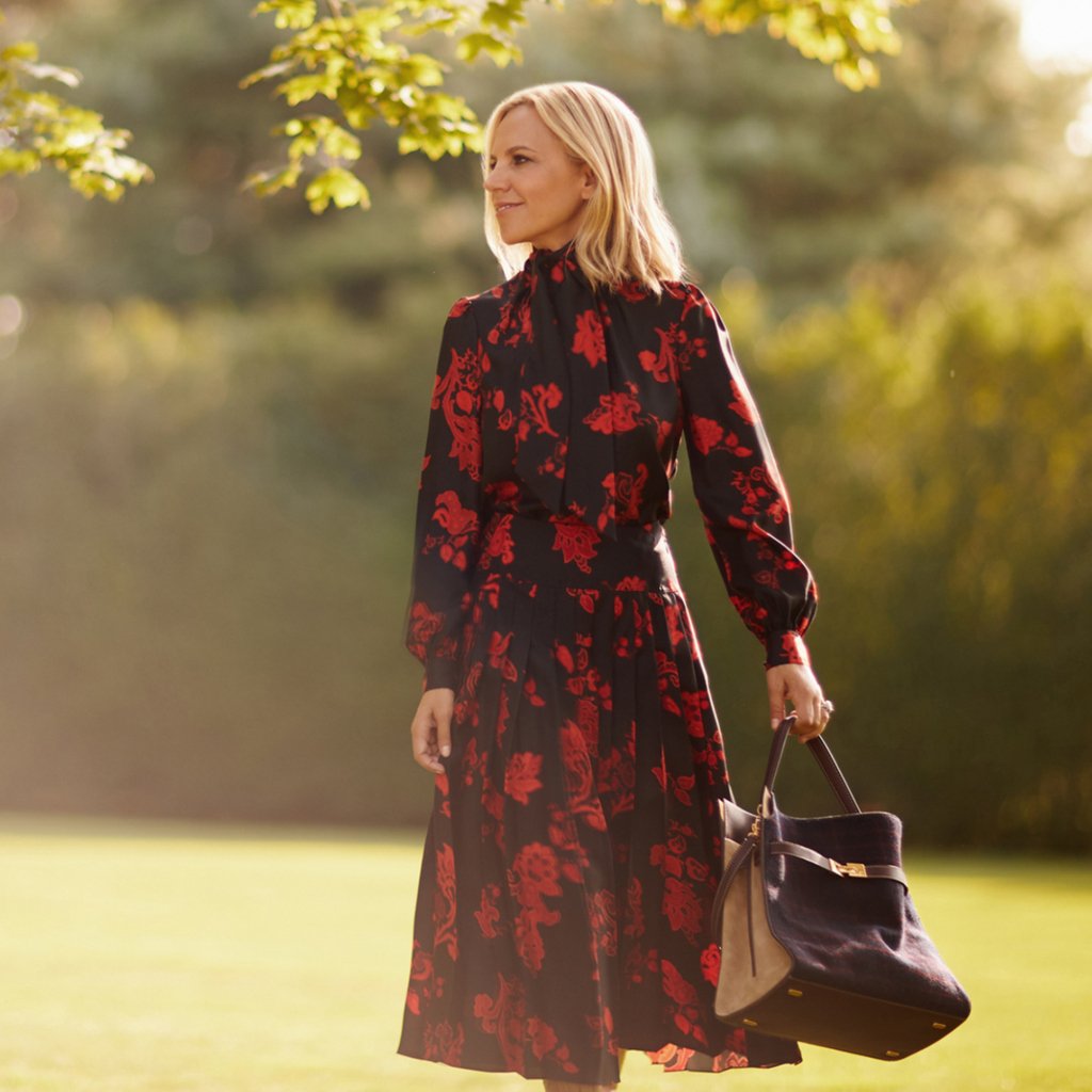 Tory Burch on X: Wearing our Printed Pleated Shirt and Skirt and