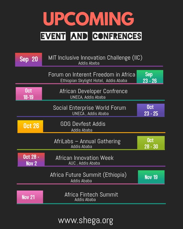 It's a new year in Ethiopia and It seems the coming months are packed with various tech and startup events. From Africa Fintech Summit to Social Enterprise World Forum and much more,  check out what Addis is hosting.