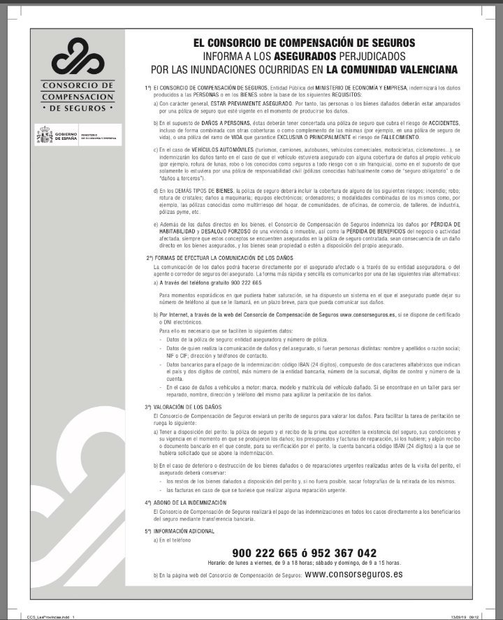 <a href="/consorseguros/">CCS</a> informa a los asegurados perjudicados por las inundaciones en la Comunidad Valenciana y resto de zonas afectadas.
Contacta con tu #Mediador de #Seguros te asesorará y atenderá con #profesionalidad