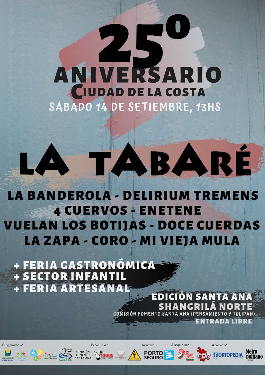 juanmarino_uy's tweet photo. Mañana!! Se arma la fiesta en #Ciudaddelacosta 🎉 @La_Tabare cerrando el evento, @dtremensuy #LaBanderola #DoceCuerdas #Enetene de Arg, #VuelanLosBotijas y más! 👇🔥

@CULTURAsCANARIA @municipiociudad @UruguayRock @Rock_Uruguayo18 https://t.co/1ftLPSjcja