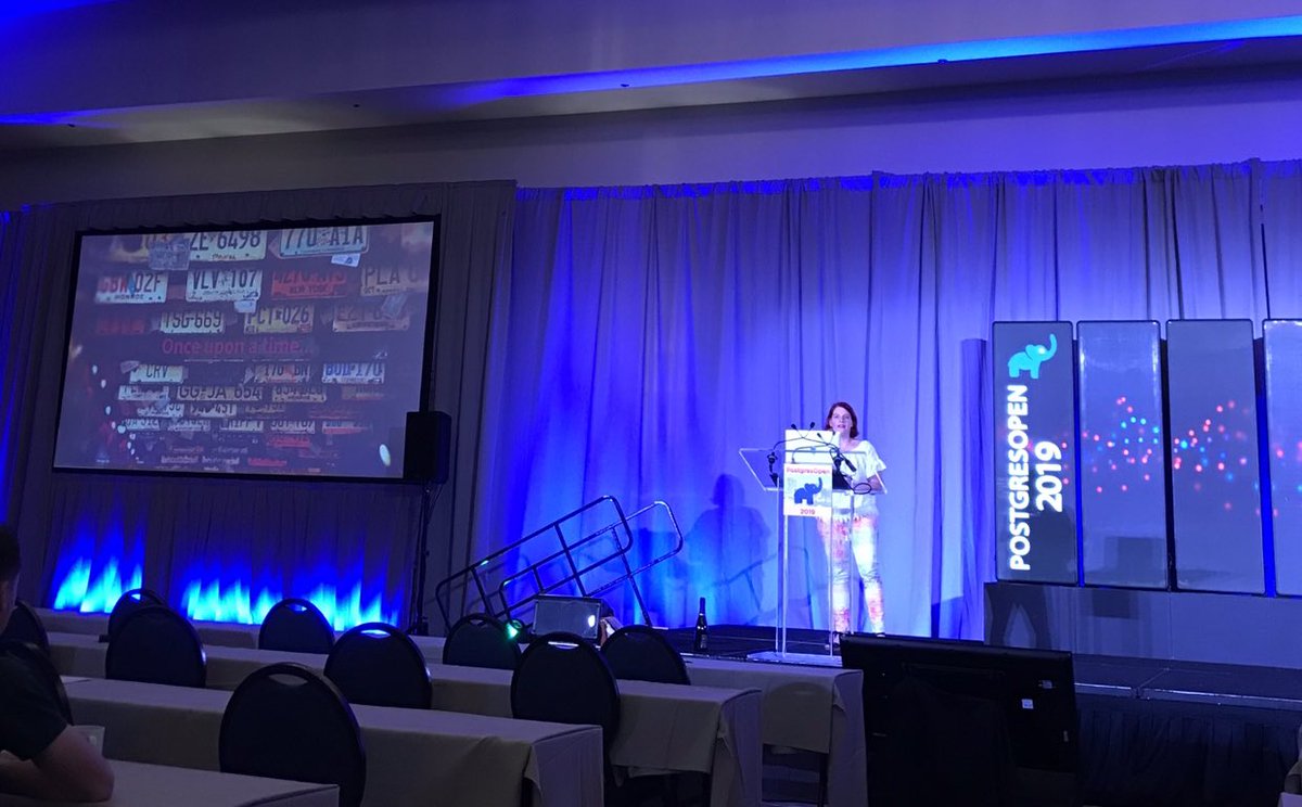 clairegiordano's tweet image. At @PostgresOpen on the main stage is Lætitia Avrot @l_avrot of @EDBPostgres talking about working with NULL and 3-value logic in #PostgreSQL, and 3 logicians walk into a bar... #PostgresOpen2019