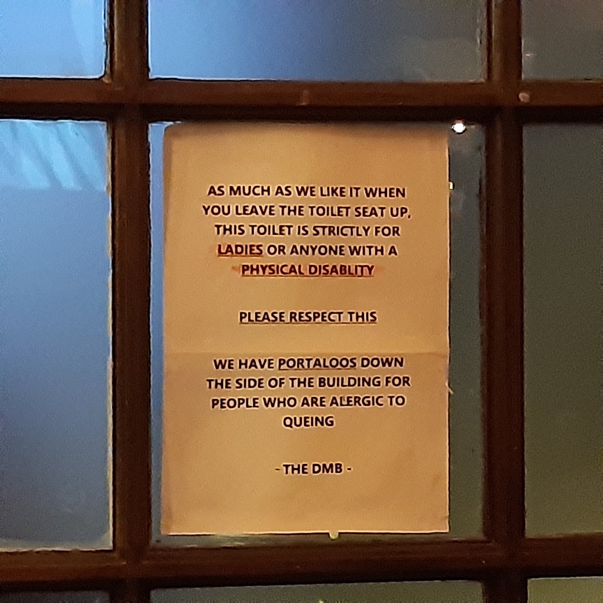 kellyagoodchild's tweet photo. Bit of a queue outside the mens and this sign on the ladies. Made me chuckle @CCriadoPerez #southamptonboatshow #dancingmanbrewery https://t.co/gnIGy3IoSy