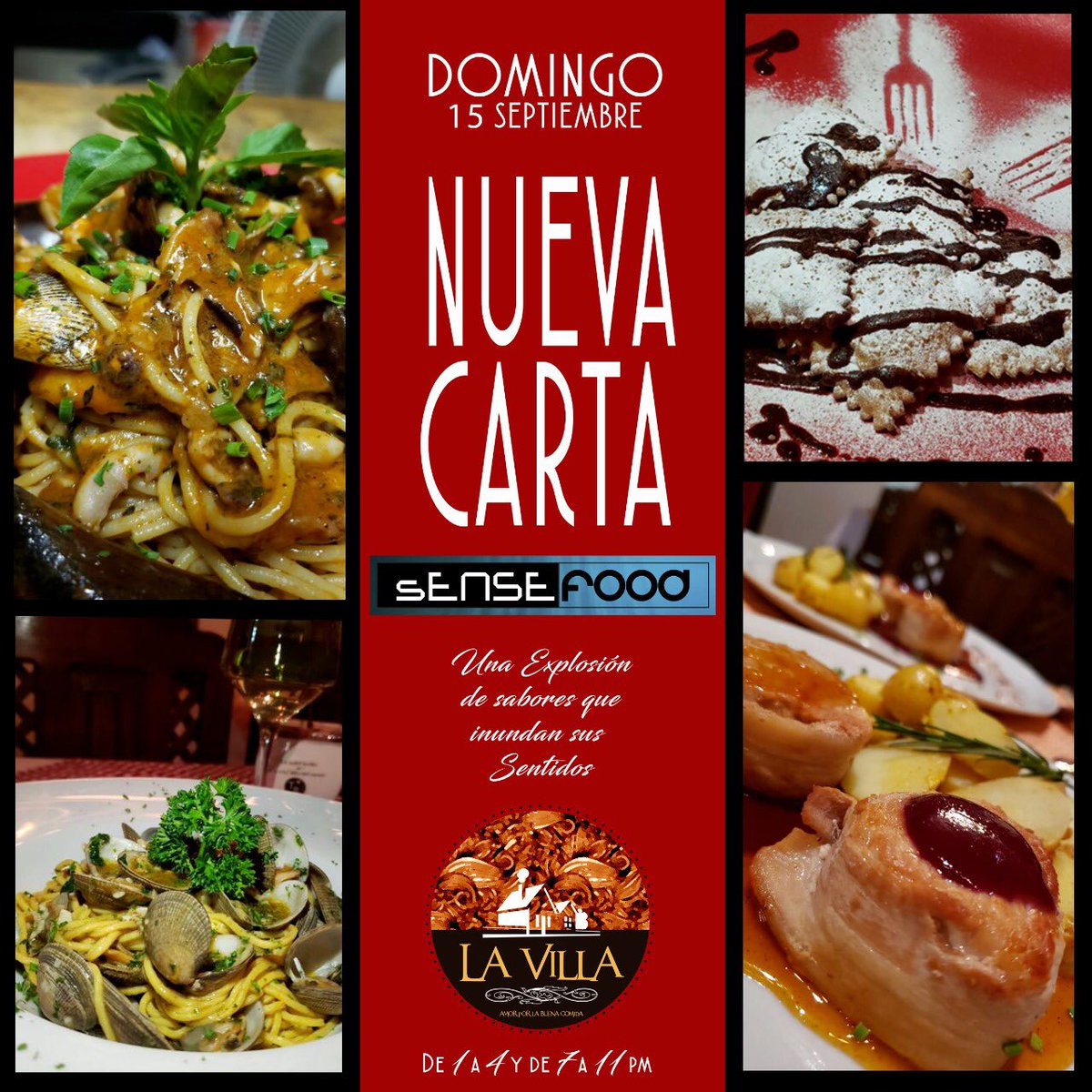 AtrixMediaEC's tweet photo. #SenseFood #ComidaDeAutor #PastaFrescas #NuevaCarta #RistoranteItaliano
Este domingo 15 de Sept. LA VILLA lanza “su nueva carta” con una explosión de sabores que inundarán sus sentidos!!! LOS ESPERAMOS!!!
@cristinaDeVil @cynthiaviteri @jaimenebotsaadi @LFC014 @FernandaFebC https://t.co/F6ikqnDNIZ