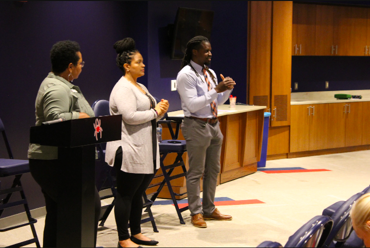 SpiderChampions's tweet photo. A couple shots from today's Senior Transition Workshop. Thanks to everyone who came out to help prepare our athletes for transitioning out of collegiate athletics and into the real world. #Spiderslead #adultlife https://t.co/PH7TCXJDF1