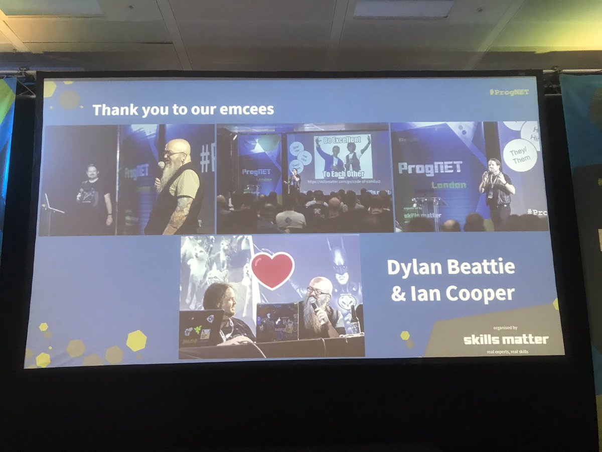 stevetalkscode's tweet photo. Well that’s another #progNET over. Huge thanks to @skillsmatter &amp; @codenode for hosting, the awesome speakers (too many to mention here), helpers &amp; MCs @dylanbeattie &amp; @ICooper. Last but not least, the other attendees. Looking forward to next year with keynote by @jonskeet 👏👏👏 https://t.co/vxYBx9KRem