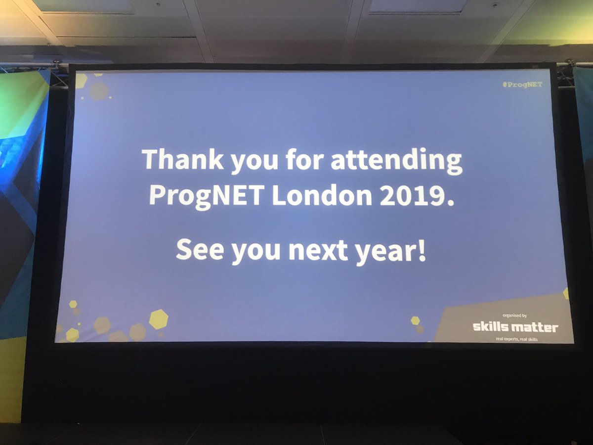 stevetalkscode's tweet photo. Well that’s another #progNET over. Huge thanks to @skillsmatter &amp; @codenode for hosting, the awesome speakers (too many to mention here), helpers &amp; MCs @dylanbeattie &amp; @ICooper. Last but not least, the other attendees. Looking forward to next year with keynote by @jonskeet 👏👏👏 https://t.co/vxYBx9KRem