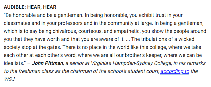 HSC1776's tweet photo. We're proud of Student Court Chairman John Pittman '19, whose wise words have been features this week by @FreemanWSJ in the @WSJ 'Best of the Web' column, as well as by fellow Tiger @ChrisStirewalt in the @FoxNews Halftime Report. https://t.co/DYlxc7O3IN