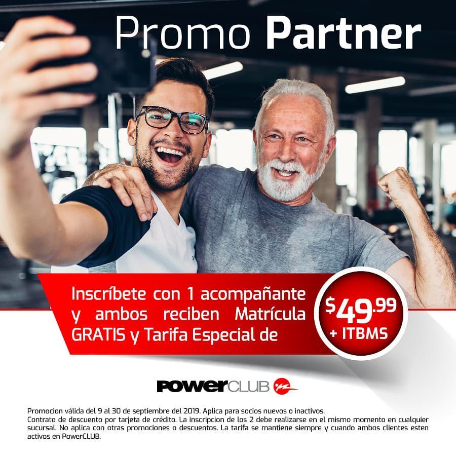 choteametv's tweet image. Entrenar con tu Partner es lo mejor y más si recibes descuento para los dos!! PROMOCIÓN PARTNER de SEPTIEMBRE solo B/.49.99 mensual con matrícula GRATIS! @powerclubpanama .
Mucho entrenamiento entre pasieros!!! #YoEntrenoEnPowerClub
.
Cómprala ONLINE en www.powerclubpanama.c…