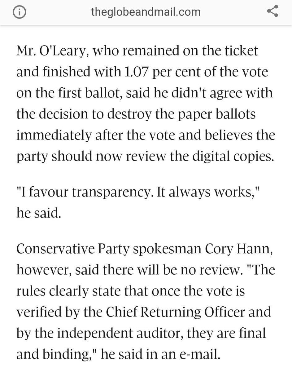 6) Immediately after the vote count, the ballots were destroyed and we were told that there would be no review.