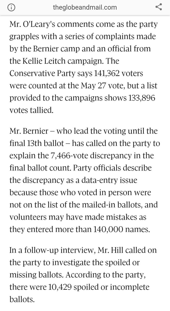 7) There was a very significant discrepancy of 7,466 ballots in the vote count that Maxime Bernier's team drew attention to. It was passed off as a "data entry issue".