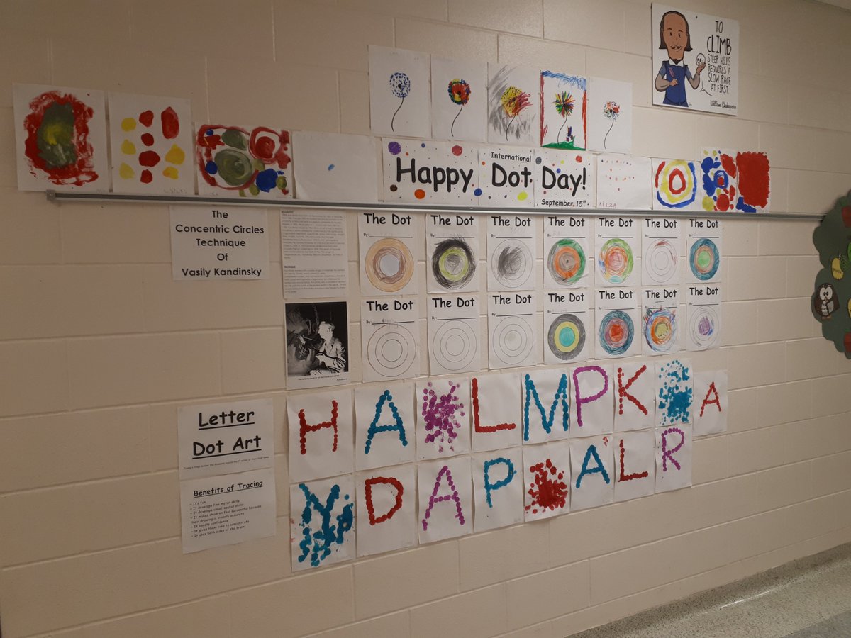 singing_ms's tweet photo. This week's compilation of FDK-111's art, concentrating on dots and circles, is located in our hallway! Please feel free to stop by and see our first display of the year! https://t.co/bP1frcHbZq