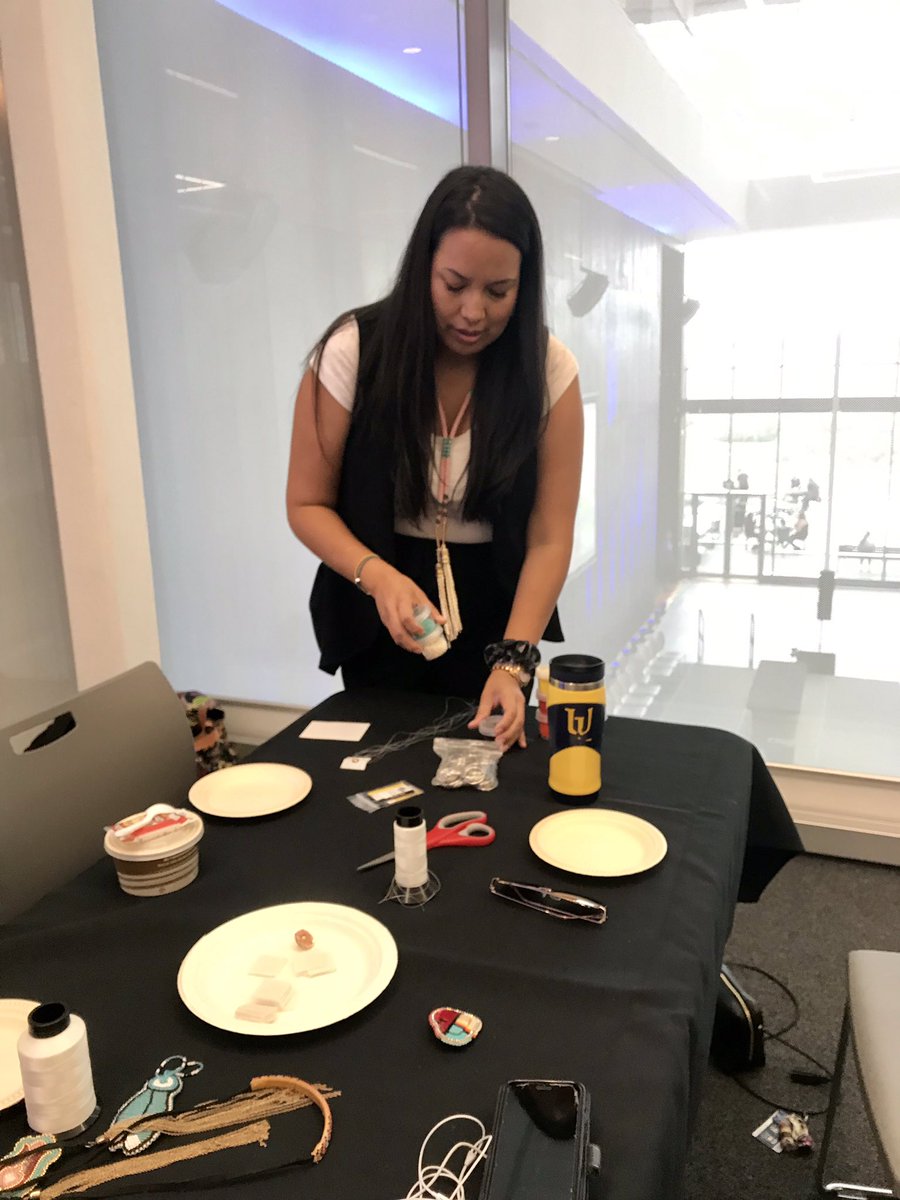 @melissashouting teaching a beading workshop today at the new @ulethbridge Science &amp; academic building. This is a free event, everyone is welcome! Come up to the 8th floor &amp; learn how to bead a pair of earrings or a necklace!!!