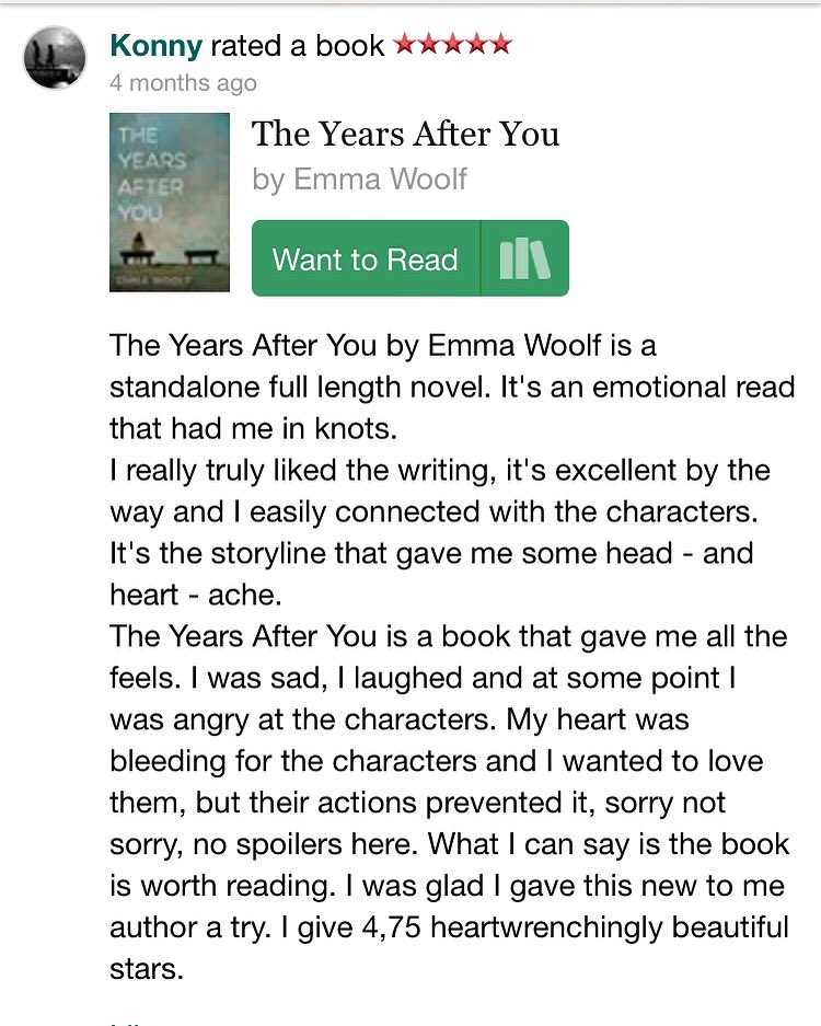 Fab review of The Years After You by @EJWoolf Thank you for this review on #goodreads Review also on #amazon & #netgalley It’s always been about getting books into readers hands. #bookreview #englandslane #theyearsafteryou #books #booksofinstagram #thankyou #fridaythoughts