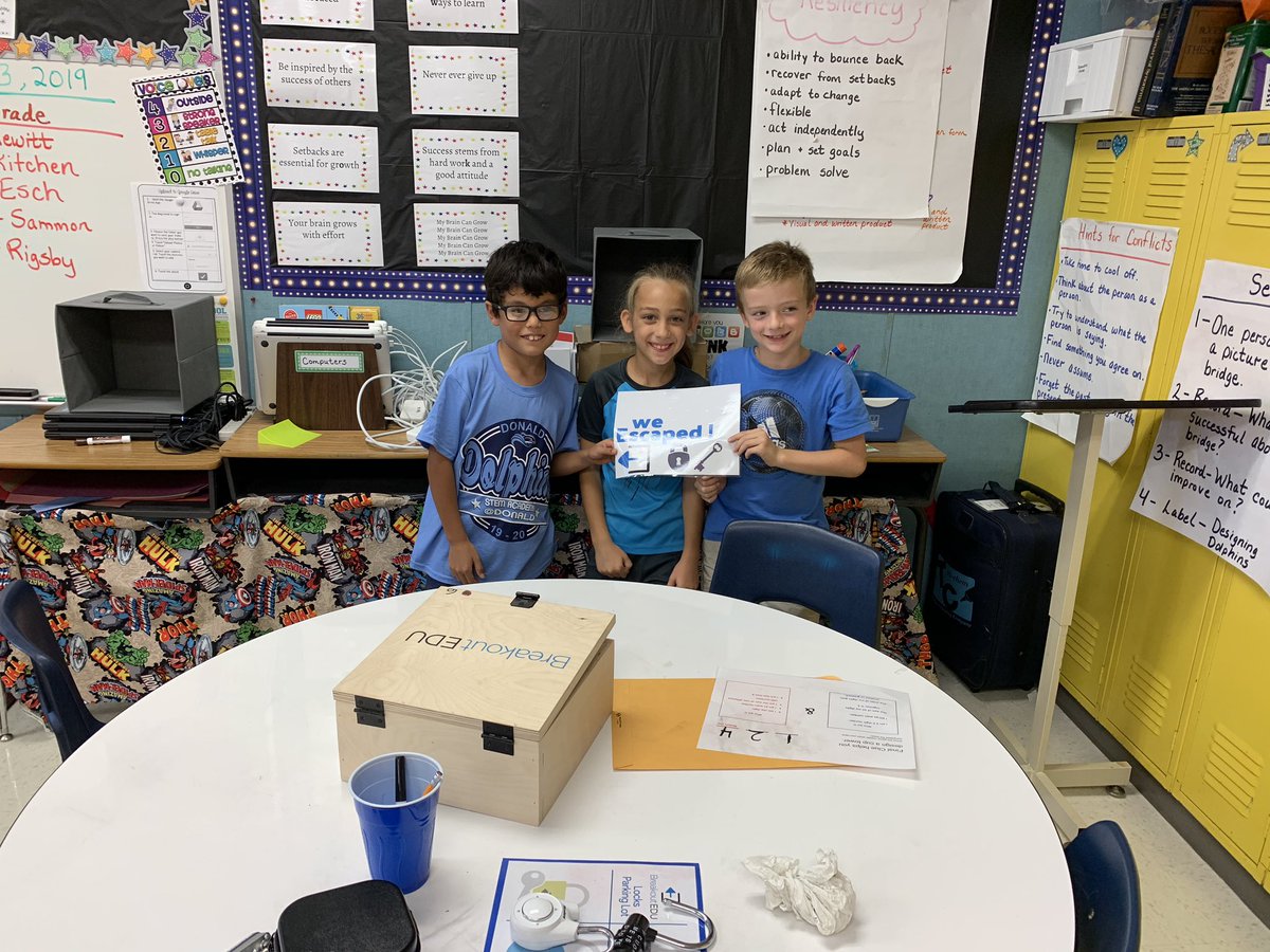 EmmettMichele's tweet photo. Breakout complete! Way to go @MrsSammon class! Great problem solving! @Donald_ES #breakoutedu https://t.co/T744xfXjk1