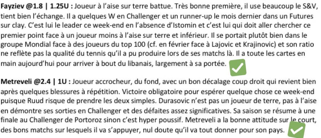 BILAN DE LA JOURNÉE: #DavisCup 🎾

🇺🇿 Fayziev <a href="/1/">1</a>.8 | 1.25U ✅
🇬🇪 Metreveli <a href="/2/">A 2-loop</a>.4 | 1U ✅
🇪🇬 Safwat <a href="/2/">A 2-loop</a>.4 | 1U ✅

#Montante w/ <a href="/FalouTips/">Falou Tips</a> 👥
Part. 1 - 🇹🇷 Celikbilek <a href="/1/">1</a>.8
10€ 👉 18€ ✅

500 RT &amp; 1000 ♥️ pour l’étape 2 et les bets de demain. MONTREZ-VOUS!!! 🔥🔥🔥 Des tickets ? ‼️