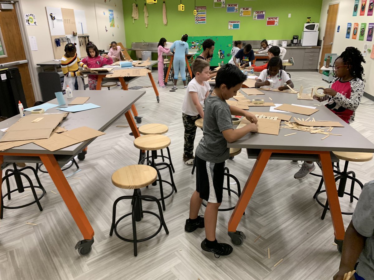 I love the smell of cardboard and popsicle sticks in the new STEM lab at Village East. Can’t wait to see what these third graders create during our PBL about bridges! #JnyeTheSTEMguy