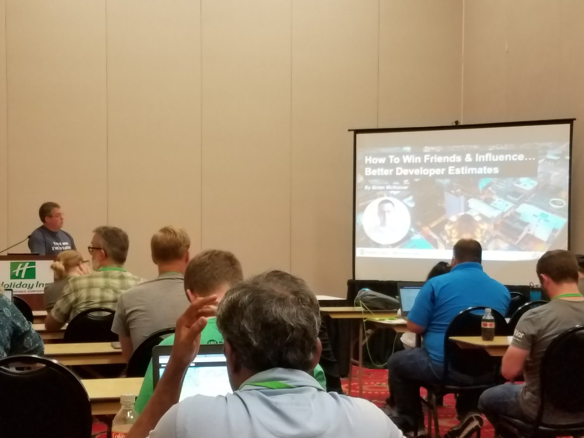 blgorman's tweet image. About to learn how to make friends and estimates. #prairiecode @mcbeev @TeamBizStream #standingroomonly @amegala