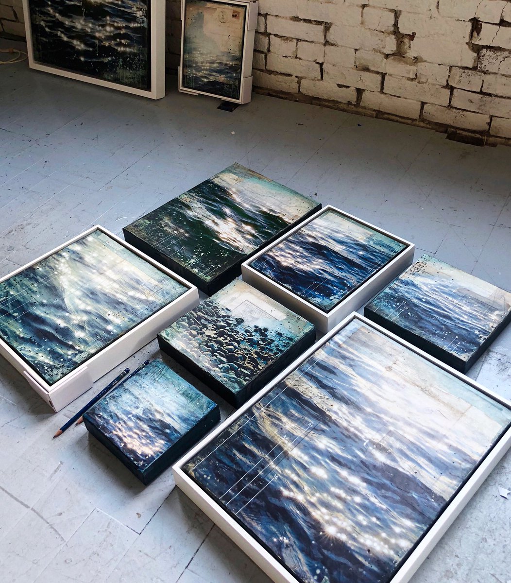 A brand new series of 10+ mixed media paintings awaiting their frames! Available 9/19 online and in my <a href="/SoWa_Boston/">SoWa Boston</a> studio during <a href="/SouthEndArtists/">United South End Artists</a> Open Studios next weekend. #bosarts