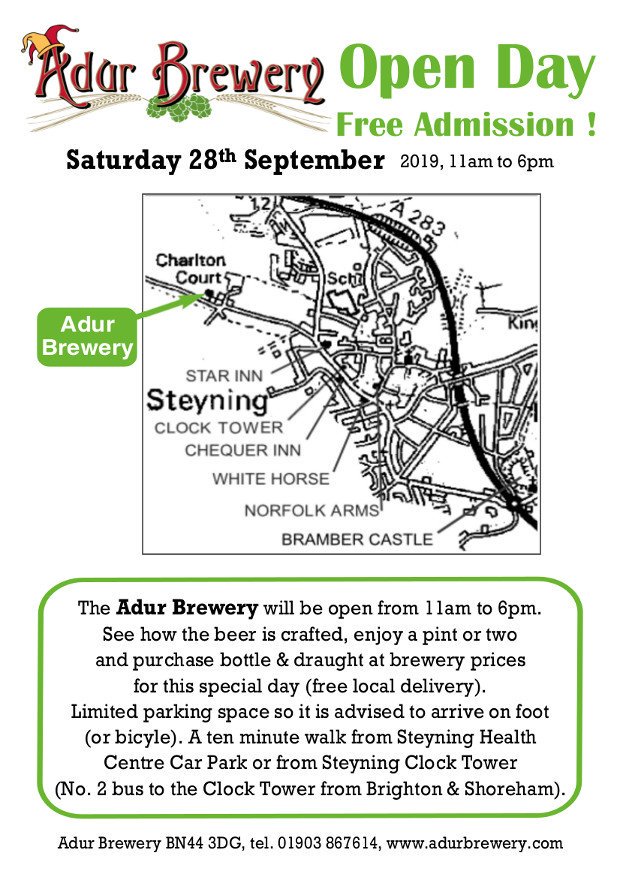 Also as part of <a href="/SteyningFDFest/">SteyningFoodFestival</a> our brewery will be open to visitors on Saturday 28th September. Come and see how we make our beer and try a few samples. Buy some bottles to take home, or bring your own containers to fill from our casks.