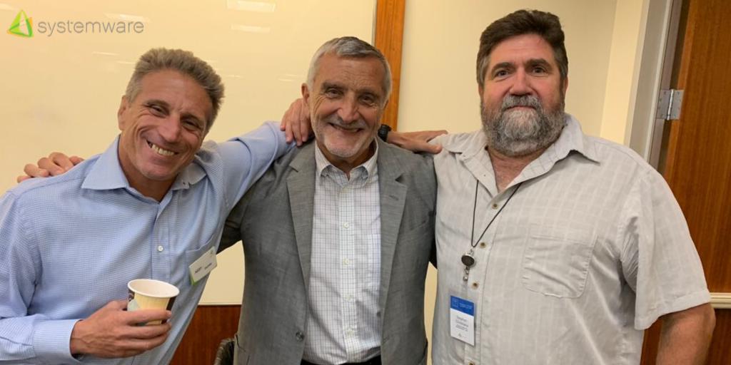 Systemware's tweet photo. Employees &amp; clients enjoyed spending time this week with company #CEO &amp; Co-Founder, Dan Basso, at the 2019 @Systemware #UserConference in Dallas. Dan (center) is pictured here with Customer Relationship Manager @AlanBeaney and our good friend and business partner Steve C. #SWUC19 https://t.co/4ECmMt2YVR