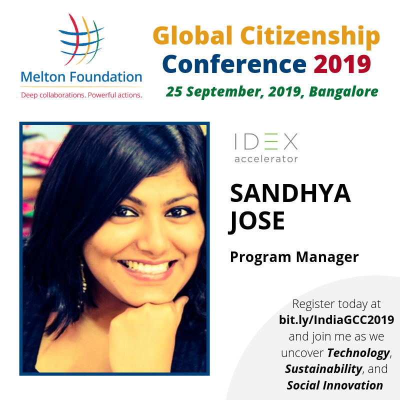 MFGlobalCitizen's tweet photo. Meet #SpringboardSessions speaker - Sandhya Sarah Jose - @sandhyajose89 - Collaborator from @IDEXFellowship and inspiring leader for change!
Join her at the #IndiaGCC2019!
Register at: https://t.co/RTX873MoBA
#GlobalCitizenship #Technology #SocialInnovation #Partnerships https://t.co/RG57gIQev6