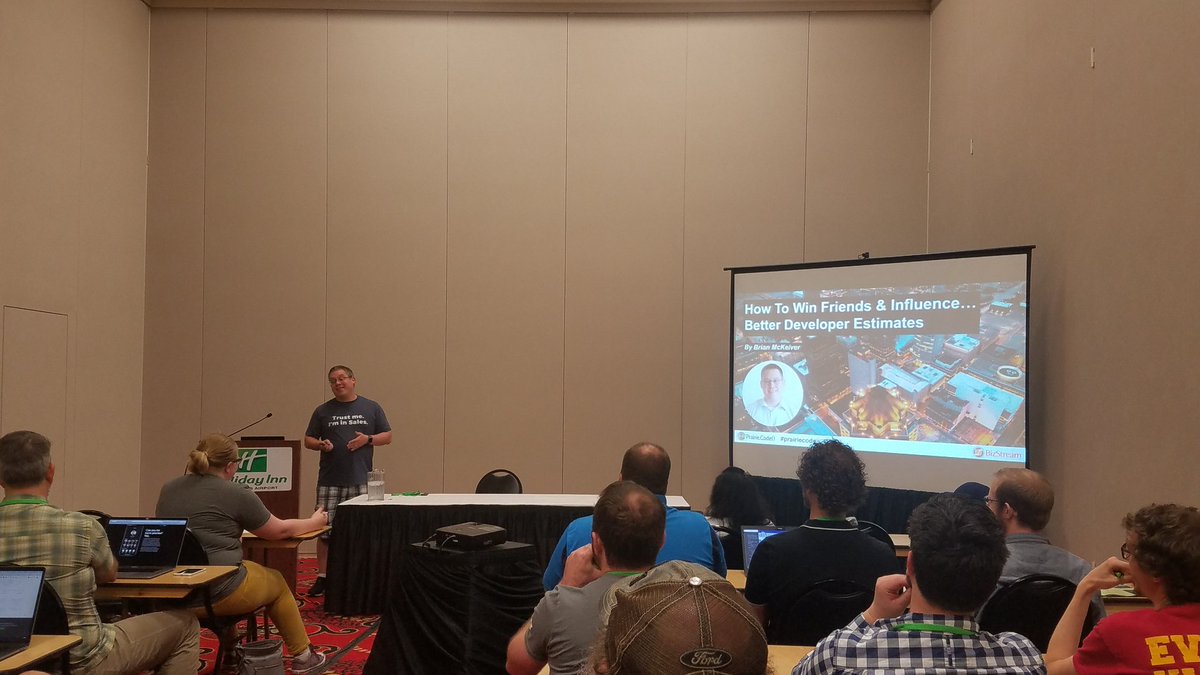 shaneschurch's tweet image. &quot;How to Win Friends and Influence: Better Developer Estimates&quot; with @mcbeev at @amegala Prairie.Code(). #prairiecode #DSMUSA #software #estimates