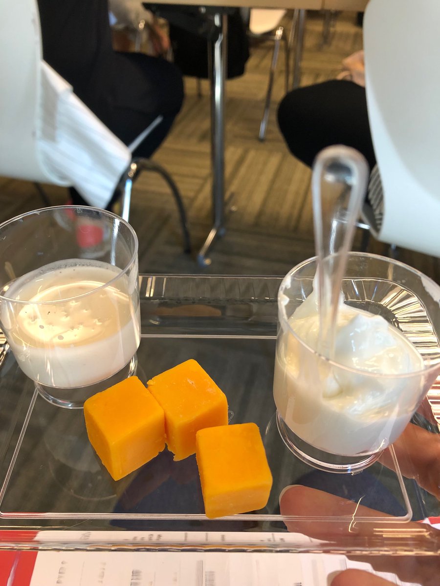 Fermented foods sampler of kefir, Greek yogurt and cheddar cheese deliver unique dairy matrix of nutrition. #DairyAmazing presentation shared by ⁦<a href="/chriscifelli10/">Chris Cifelli, PhD</a>⁩