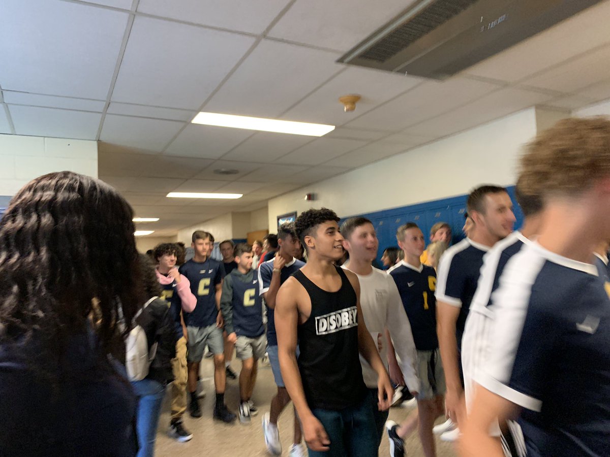 CHSChristiaA's tweet photo. Some of the fall sports teams at today’s pep rally! #patriotpride #GOCOLONIA @ColoniaHigh https://t.co/eT6cv4iekn