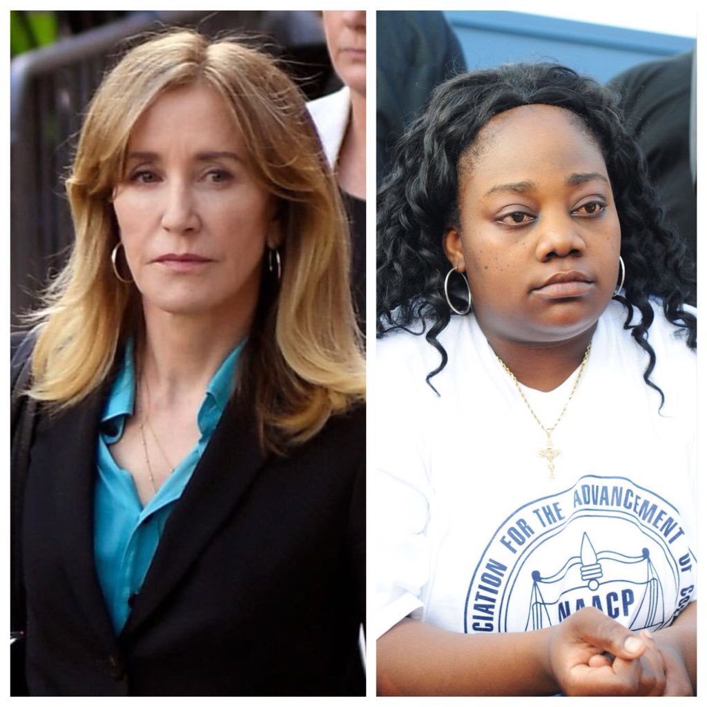 Actress Felicity Huffman got 14 days in prison for paying $15,000 to boost her child’s SAT scores in a college admissions scam. Remember when a Black homeless woman named Tanya McDowell got 5 YEARS for using the wrong address to put her son in kindergarten? Why the difference?SMH