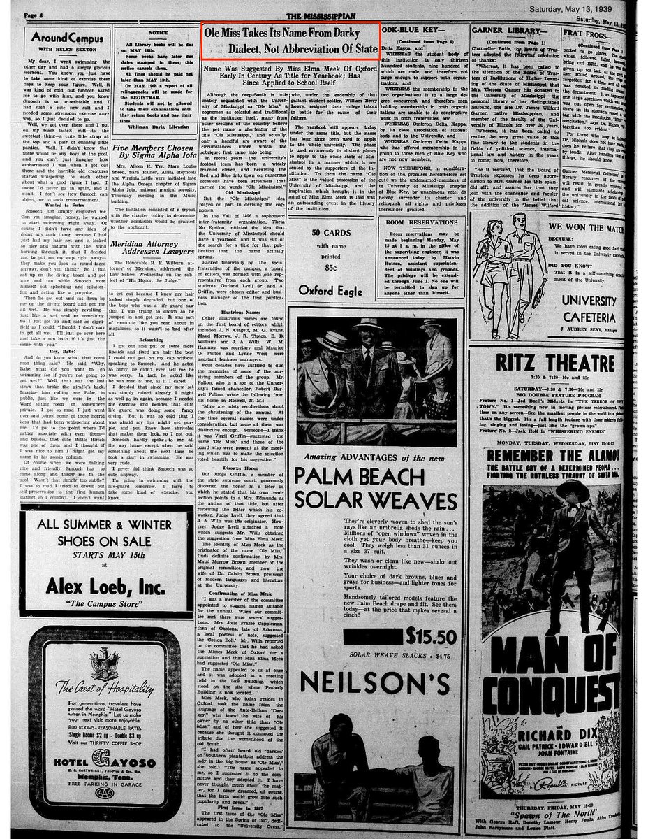 In case you were wondering about the origins of @OleMissRebels, the <a href="/thedm_news/">The Daily Mississippian</a> has all the answers, circa 1939: