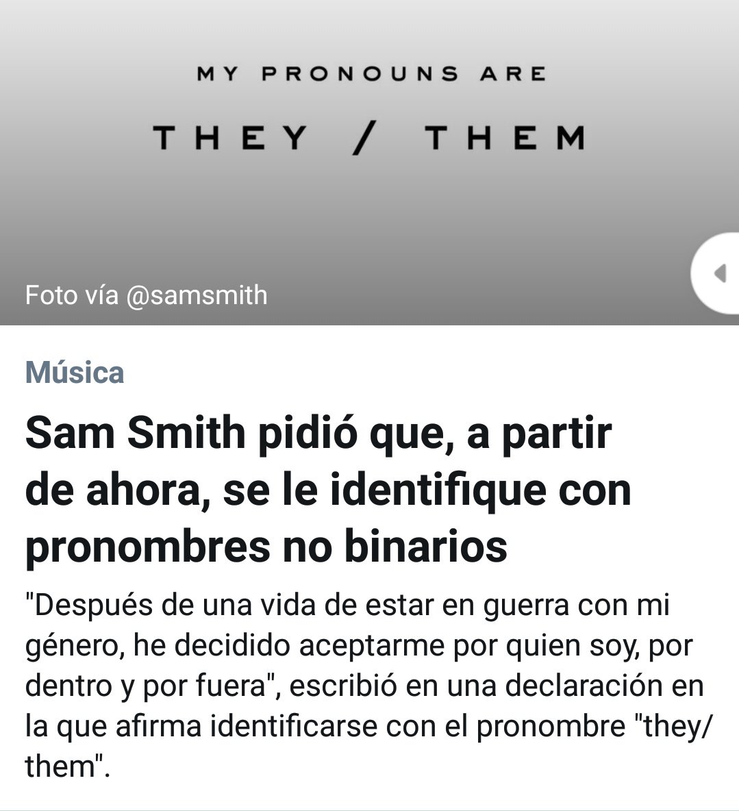 SamSmithfccol's tweet photo. 🌐| Nuevas noticias acerca de nuestro @samsmith  él declara que quiere ser llamado bajo nombre binarios "they /them" https://t.co/6V6RqzIaxH
