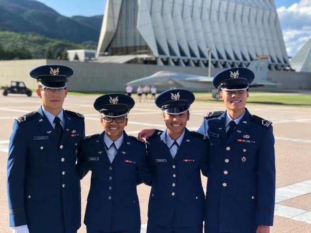 Four former Johnson Jaguar JROTC Cadets ---link back up at the Air Force Academy.  "Aim High" Cadets!!