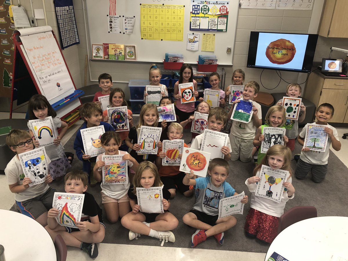KHoweSummit's tweet photo. We read Peter H. Reynold’s book, The Dot, in honor of International Dot Day. These students are ready to make their mark and see where it takes them! @summitbees #beestweet https://t.co/8xpystGfVW