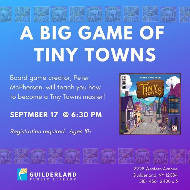 GuilderlandLib's tweet image. Learn to play this awesome board game, straight from the creator himself Call is to register. @peterlmcpherson #boardgamenight #librarylife #guilderlandlibrary #guilderland #guilderlandny ift.tt/2ZUt0QD