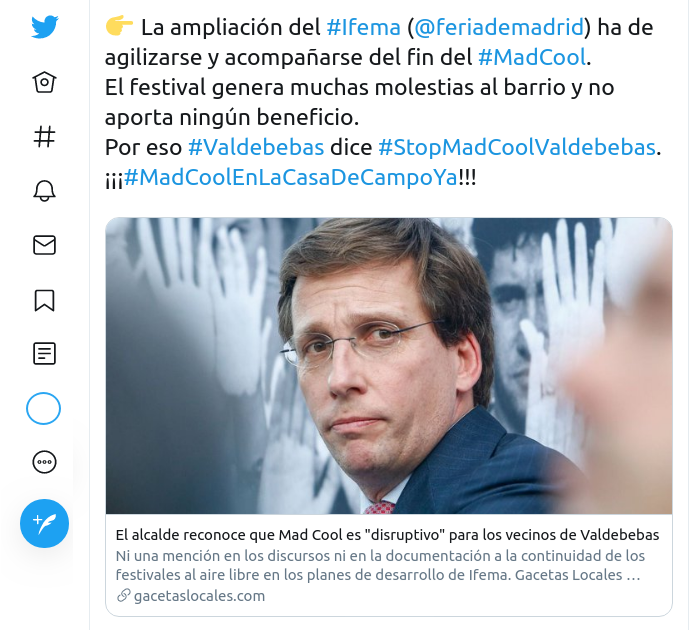 LValdebebas's tweet photo. @JavierCaso 👉 El #MadCoolFestival, y otros #macroeventos que padecen los vecinos de #Madrid, deberían ser ubicados en la Casa de Campo o algún otro lugar habilitado para ello.
¿Nos ayudan @PPHortaleza @CsHortaleza @voxhortaleza? Gracias. #MadCoolEnLaCasaDeCampoYa
https://t.co/neHBTGreDf