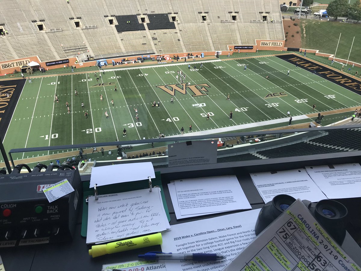 StanCottenWF's tweet photo. Tonite’s #bbtfield perch as we bring you @WakeFB @TarHeelFootball on the WF Sports Network @IMGAudio. Join @LarySorensen @Dave_Goren @jamestravis12 @JoshNixon1 @WFCoachSparks and me at 5:00 ET for this ‘non-@ACCFootball’ game...
#godeacs https://t.co/0B98lRdPIK