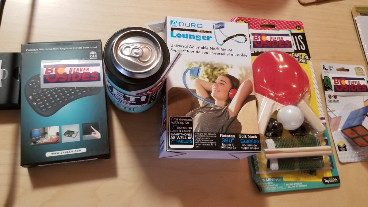 attritionorg's tweet photo. The @BSidesDEN raffle was a success! Warez distributed. #bsidesden https://t.co/UUI6cQeG8e