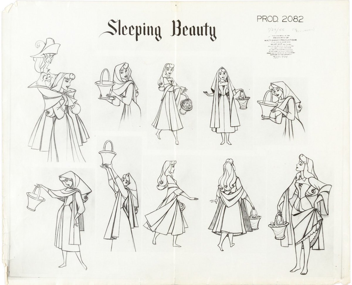 One of my all time favorite designs, the flowing lines, the graceful structure, the elegant look of Briar Rose in Sleeping Beauty. Marc Davis was a master draftsman who could so perfectly stylize the female figure! Still in awe! #marcdavis #SleepingBeauty 
