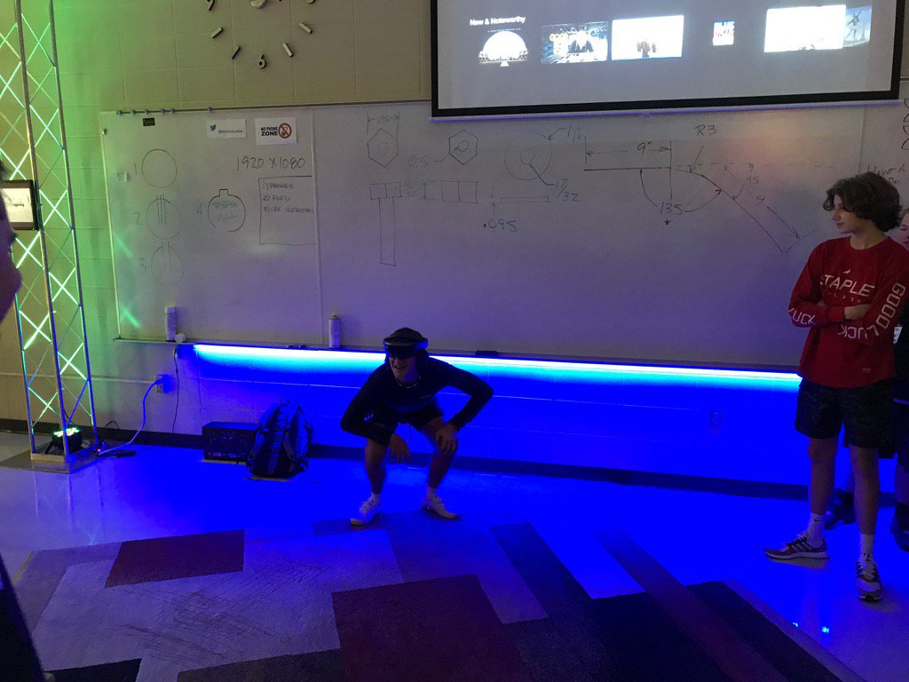 mvhsvisualize's tweet photo. Thanks to MV grads Mike Alder &amp; Cam Hansen for sharing an AR Hololens experience with my students today! #WeRMV https://t.co/W1BPYQ7Tcx