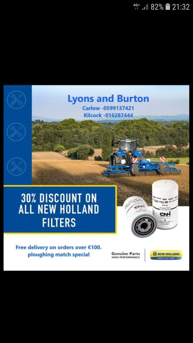 lyonsandburton's tweet photo. 30% discount on all New Holland filters. Free delivery nationwide on orders over €100. https://t.co/hDJ2cgt4gL