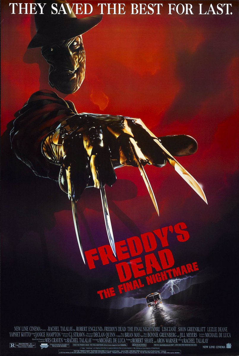 FilmNewsNos's tweet photo. 🎬MOVIE HISTORY: 28 years ago today, September 13, 1991, the movie ‘Freddy’s Dead: The Final Nightmare’ opened in theaters!

#RobertEnglund #LisaZane #LezlieDeane #ShonGreenblatt #BreckinMeyer #RickyDeanLogan #YaphetKotto #TobeSexton #CassandraRachelFrell #TomArnold #AliceCooper https://t.co/jBl1u9gaYL