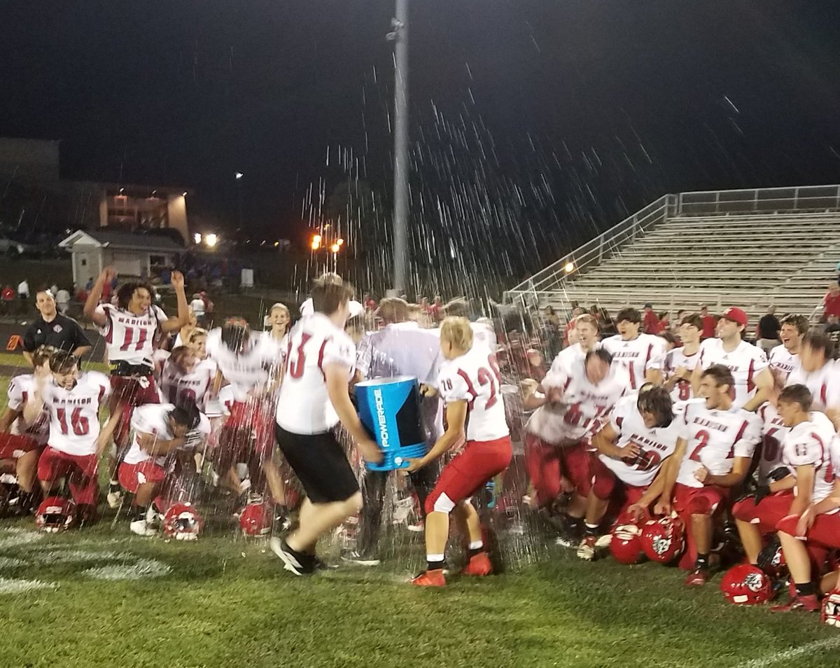 CampbellSports's tweet photo. Madison celebrates its 1st win of the Leroy Wilson era, 21-20 at Bedford North Lawrence. https://t.co/UWcWNk7CeX