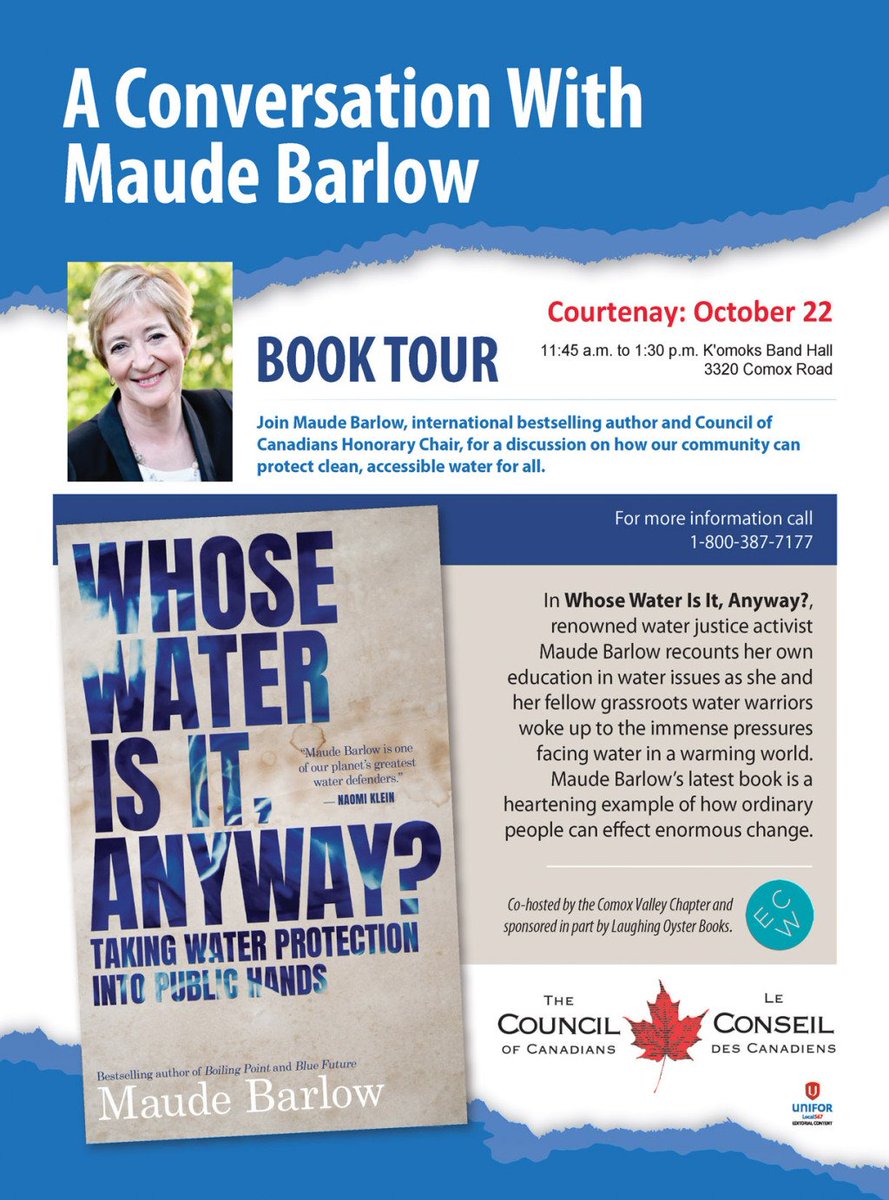 ComoxValleyCoC's tweet photo. A Conversation With Maude Barlow https://t.co/DmTgiCQVFd https://t.co/QB9WxT3Ez4