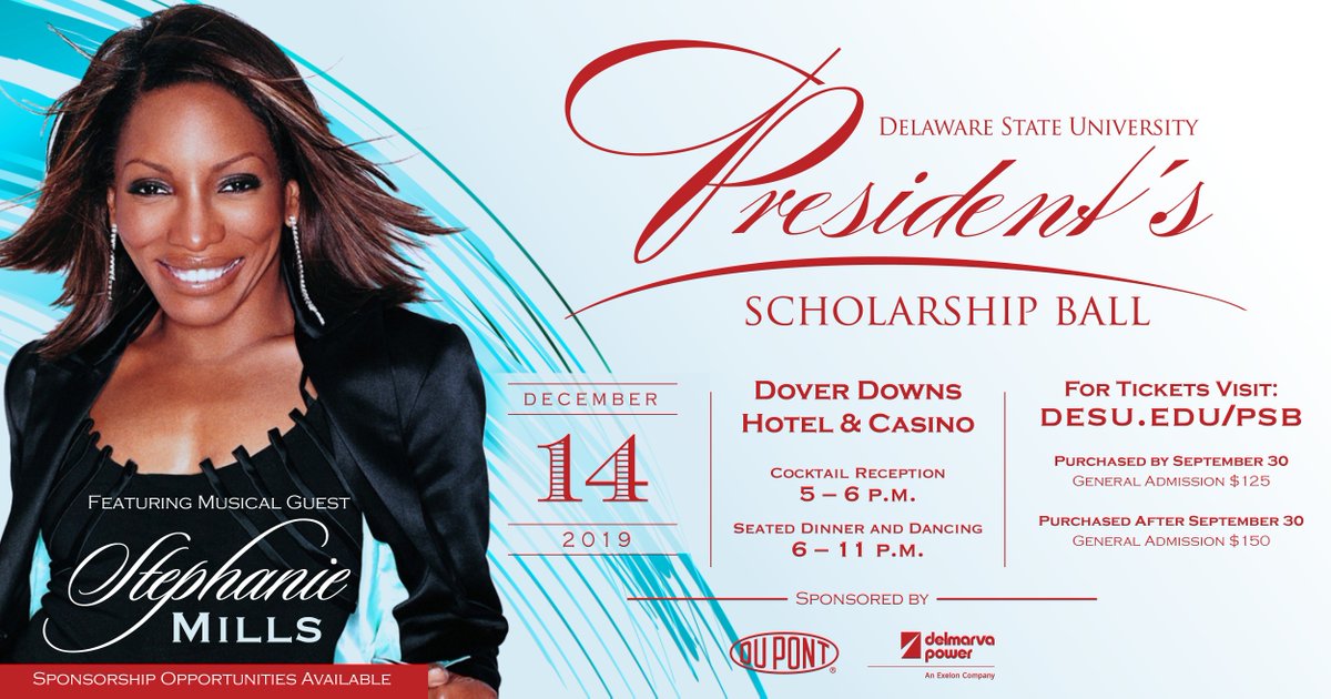 DelStateFdn's tweet image. Join us for the Delaware State University President’s Scholarship Ball on Saturday, December 14, 2019 at Dover Downs Hotel &amp;amp; Casino. For tickets, visit desu.edu/PSB.