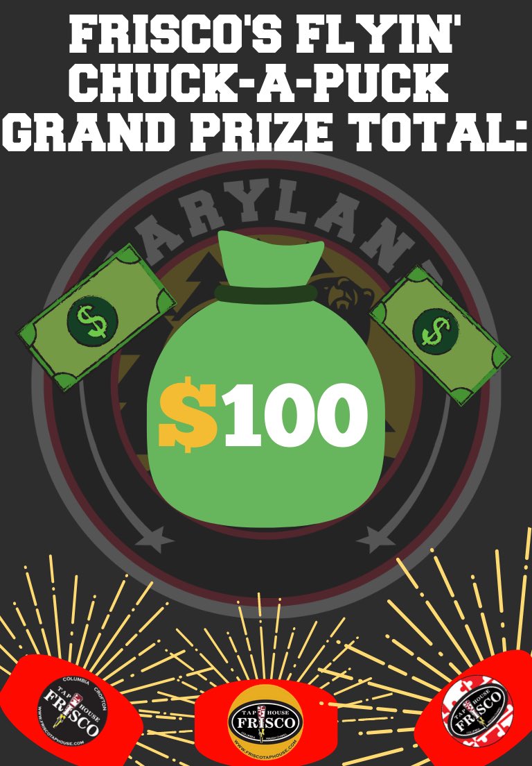 #BlackBearNation, tonight’s jackpot is up to $100 for <a href="/FriscoCrofton/">Frisco Tap House II</a> Flyin’ Chuck-A-Puck!