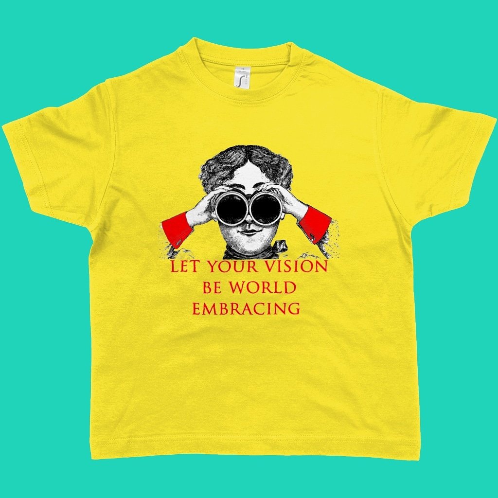 BojestStudio's tweet image. &quot;Let your vision  be  world embracing&quot;  🌎😎 t-shirts for kids, with a modern message. Available in different colours  2-12 years 
#unityofmankind 
#bahaiinspired 
#kidstshirts #kidsmakingadifference #SmallBiz 
#youthempowerment #junioryouth