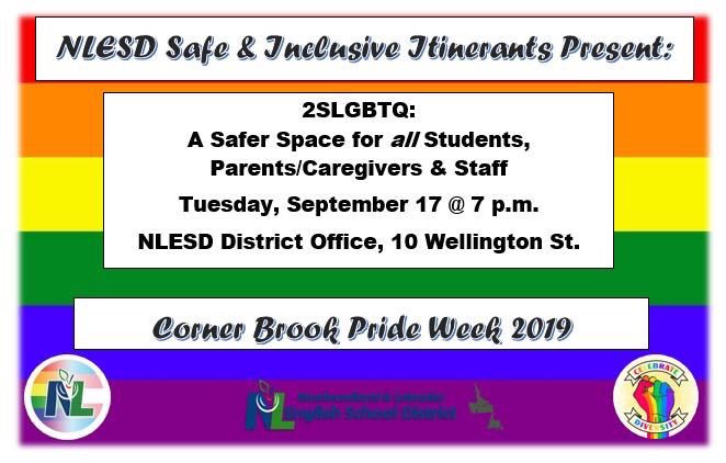 NLSchoolsCA's tweet photo. Just days away from #CornerBrookPride!
The District & @NLTeachersAssoc come together w/ our school communities in support for next weekend's #CBPrideParade.
Hoping YOU will come along!
And see the poster for a special info session on Tuesday!
#nlpride #nlschools #nled https://t.co/gZpKiGxDSI