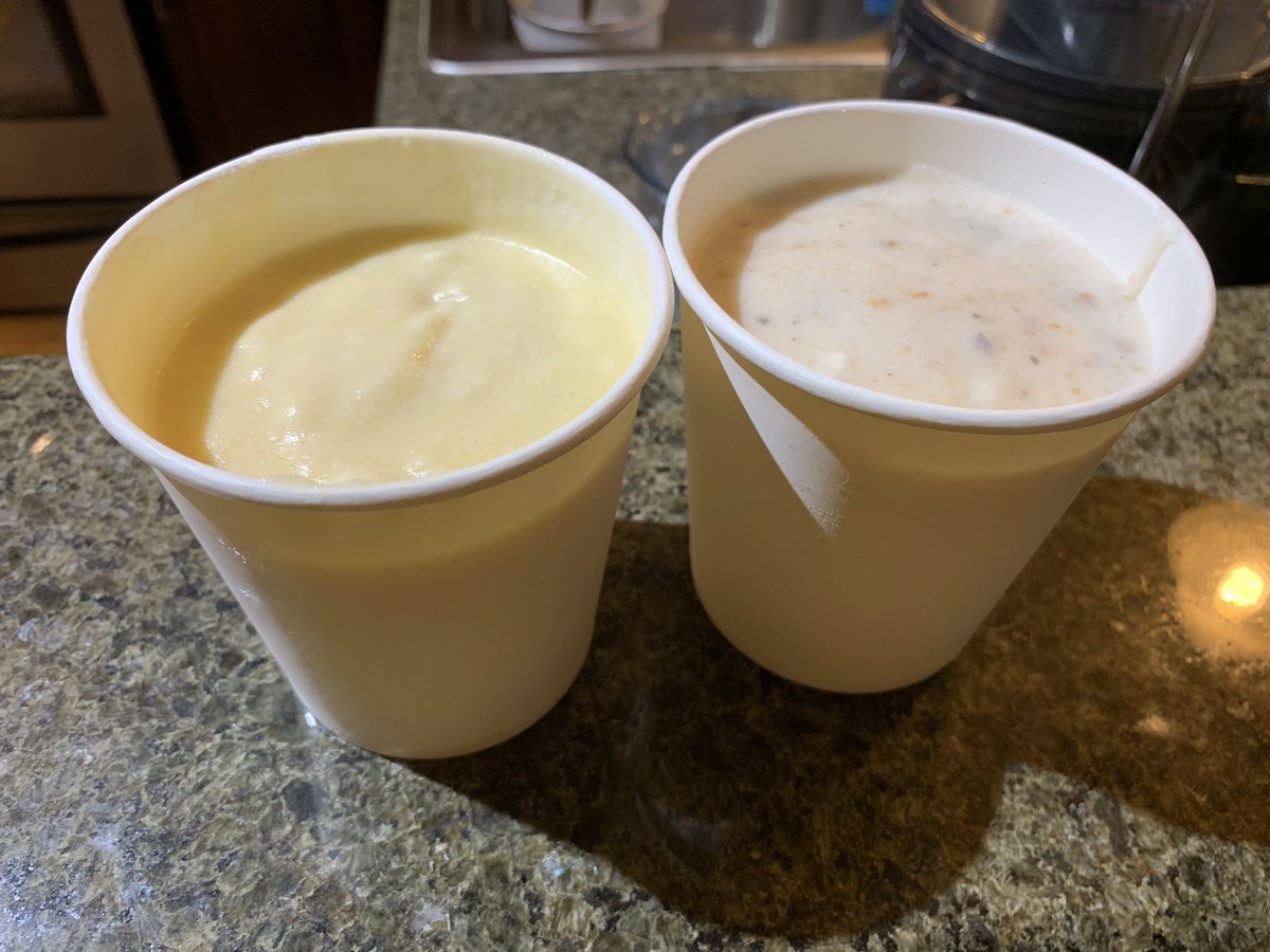 Perfected my ice cream recipe and made two new flavors in the past 24 hours Mango on the left and peanut butter-cashew-chocolate chunk on the right.